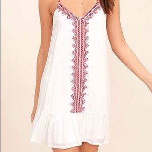 Lulu’s Red & White Embroidered Boho Mini Dress